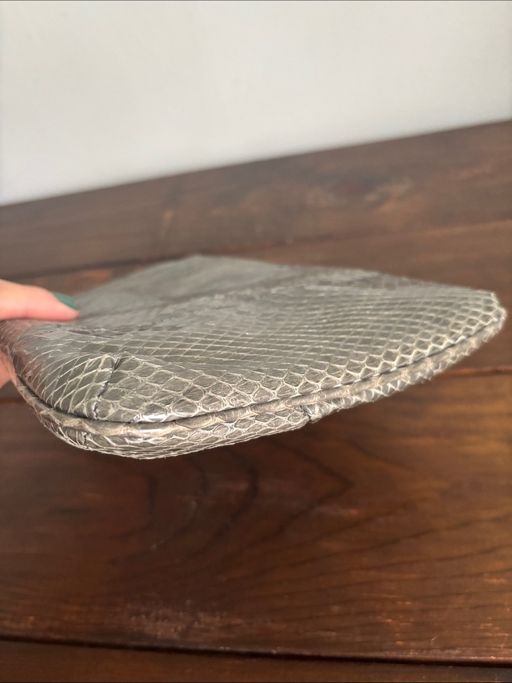 VTG 1980s Genuine Snakeskin Convertible Clutch Bag - Olive Green - Picture 9 of 12